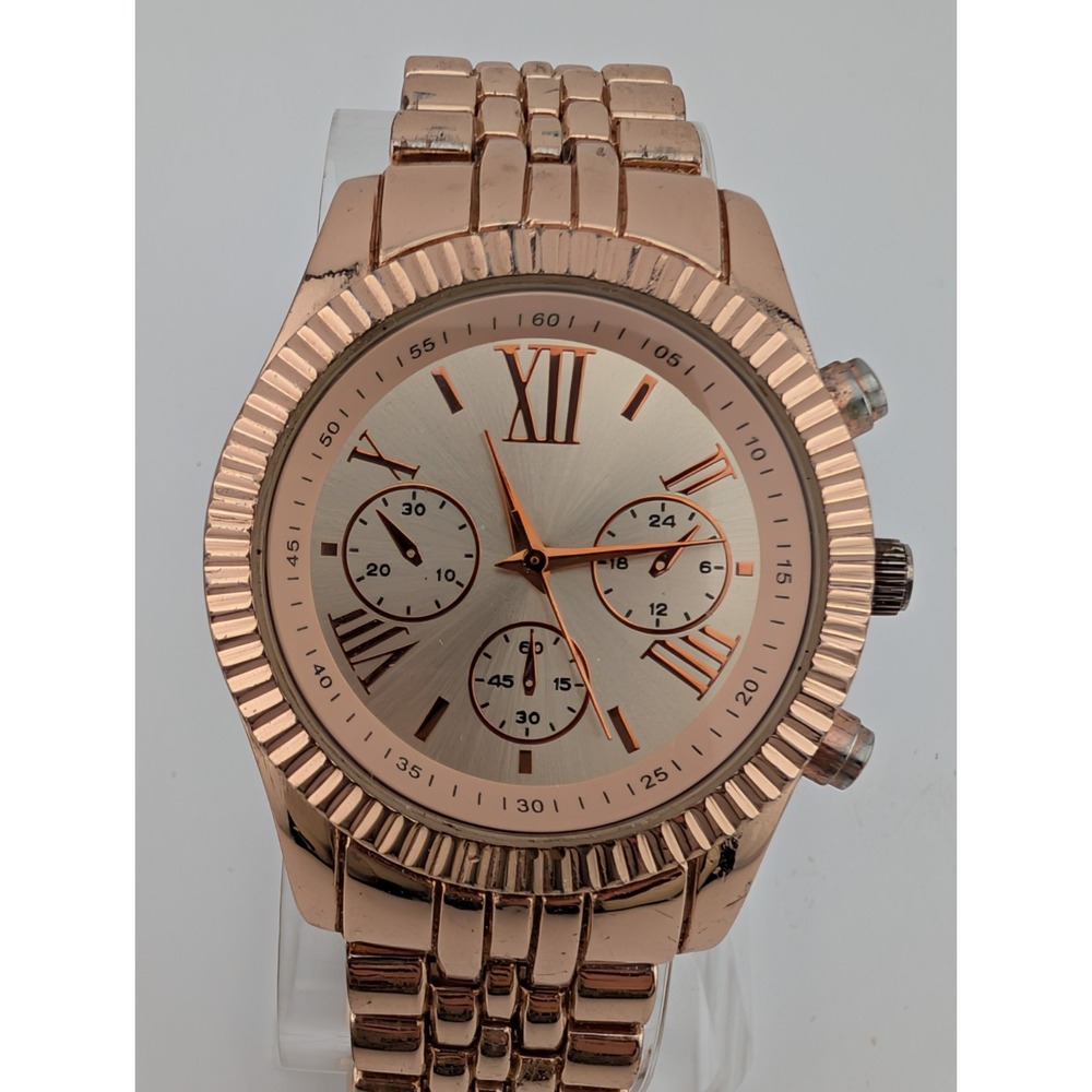 Women's Rose‎ Gold Tone Watch 38mm Case 7.25" Band- New Battery